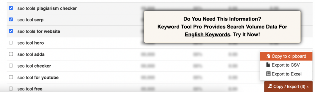 previous keyword tool options