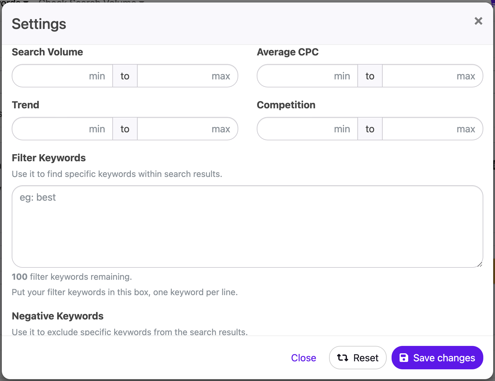 filtering keywords