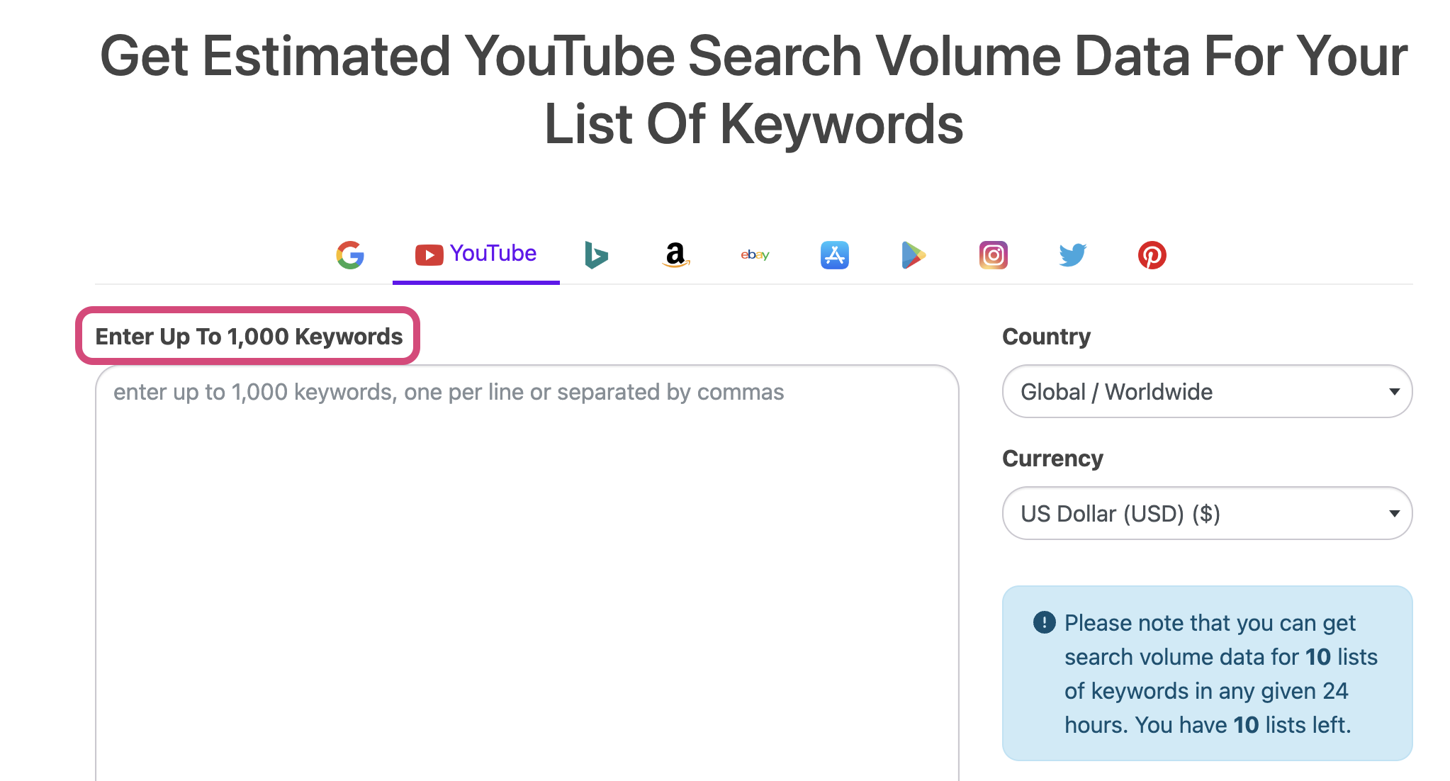 check search volume feature