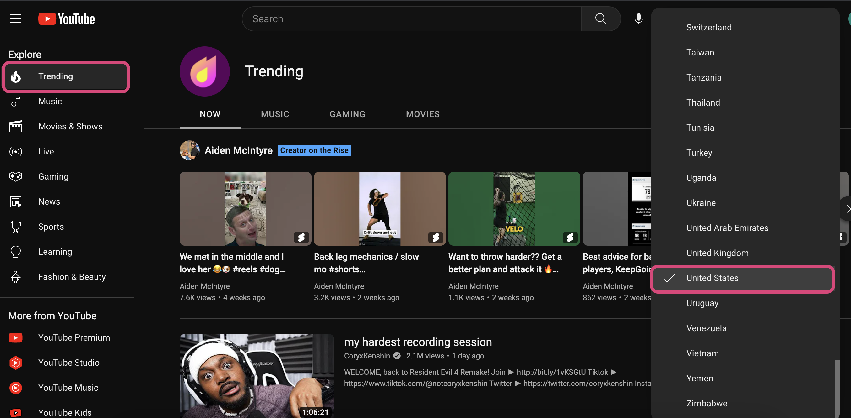 Trending shows popular content or YouTube Trends