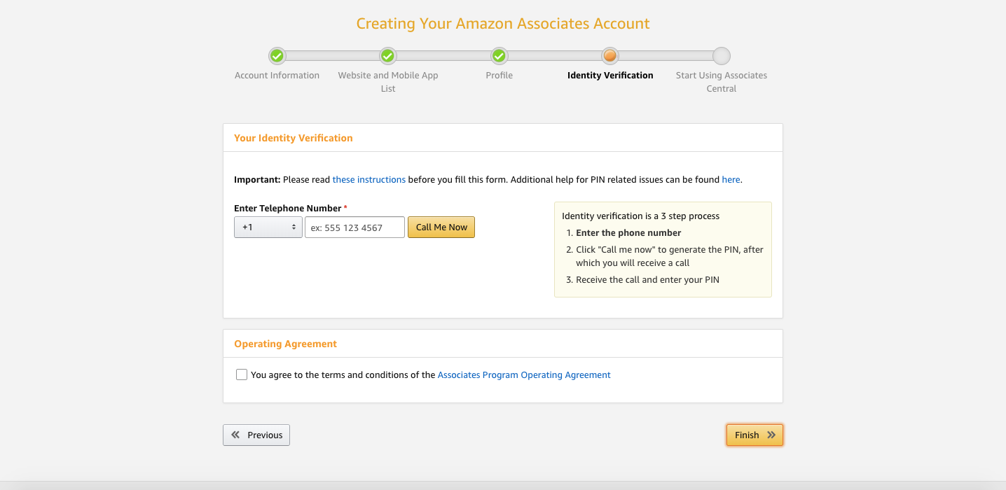Identity Verification page for Amazon affiliates