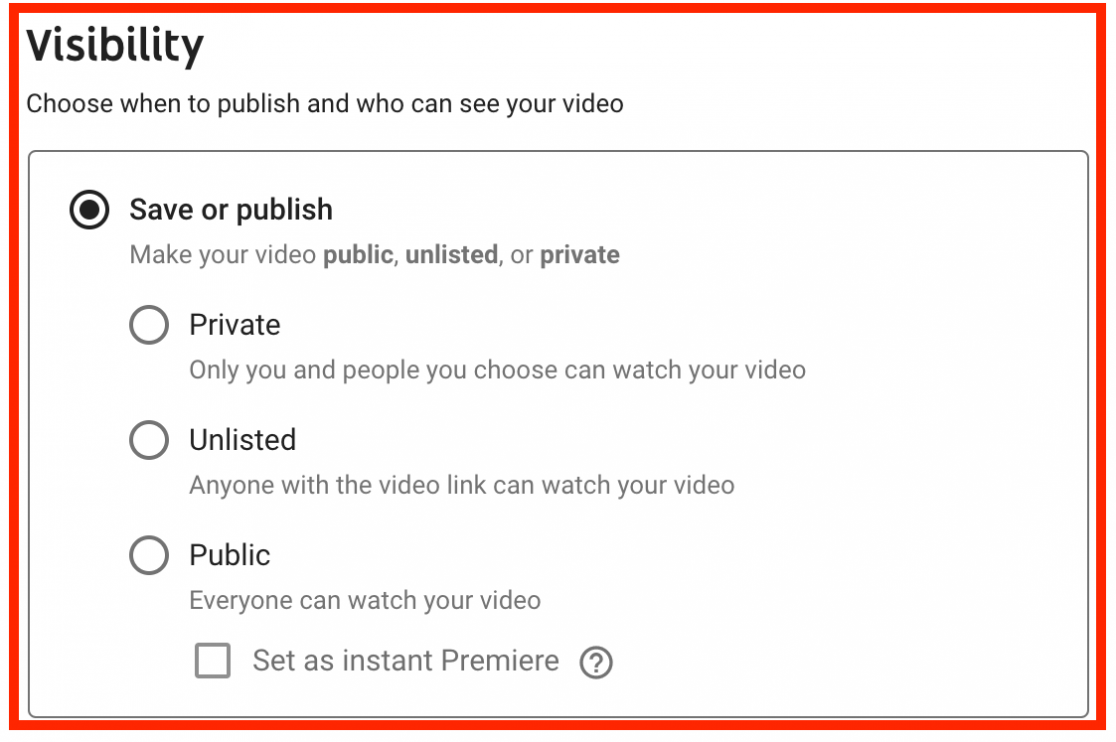 YouTube visibility settings