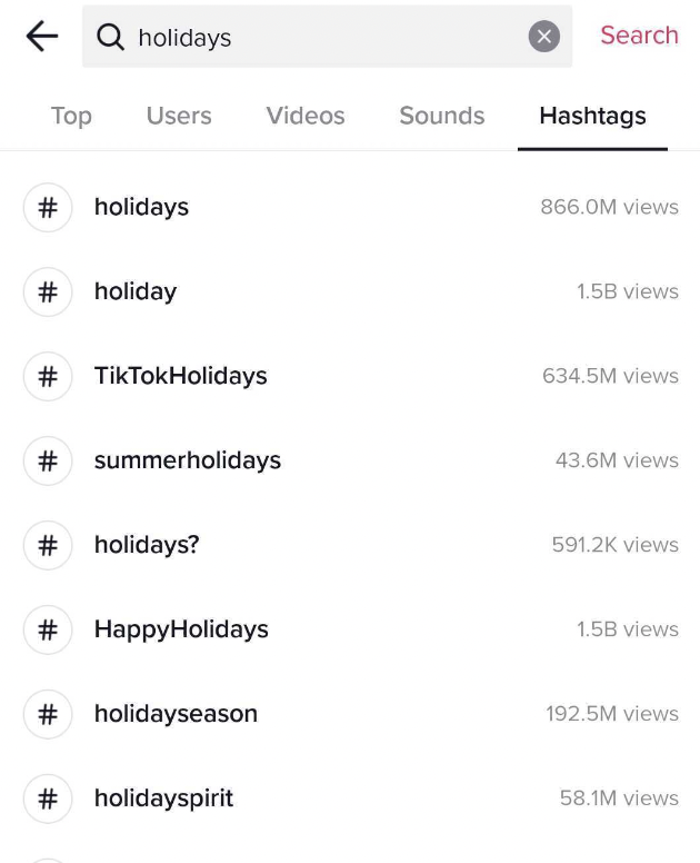 tiktok popular holiday hashtags
